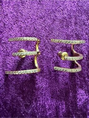 Gold Crystal Triple-Row Climber Earrings